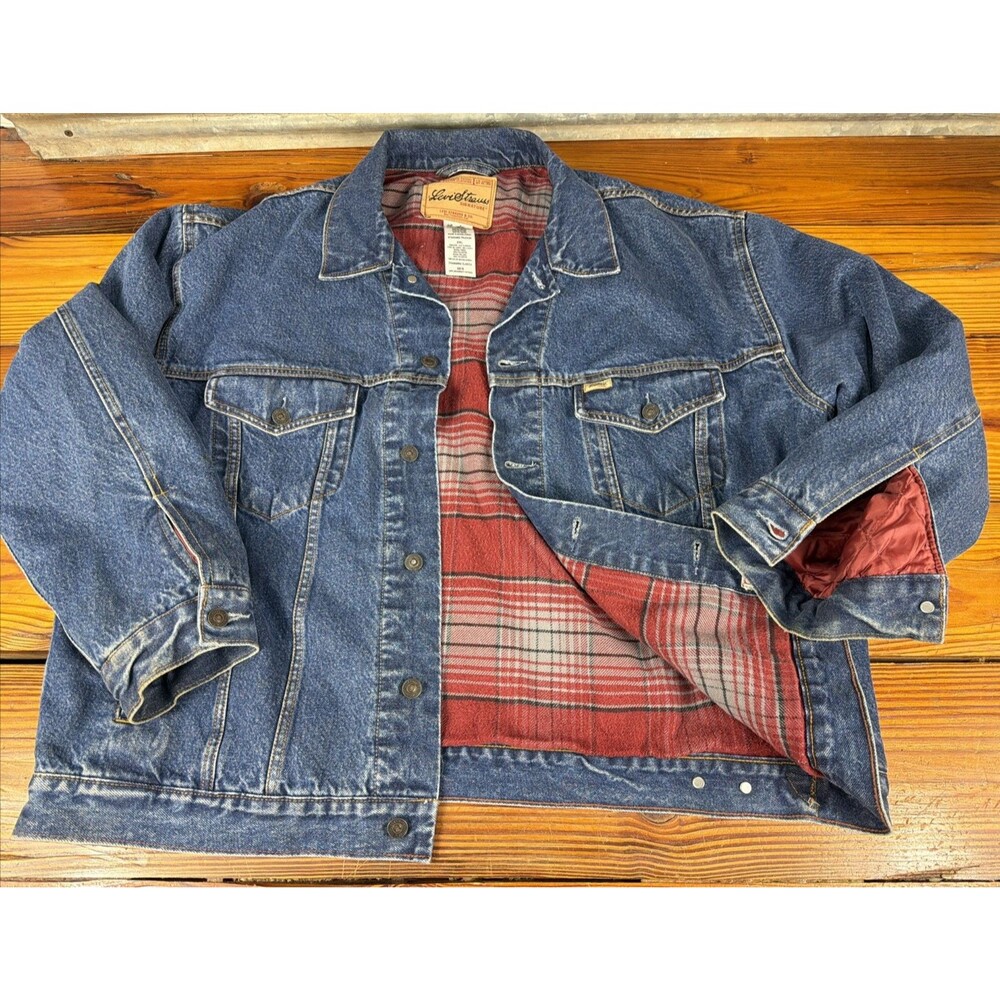 Levis Flannel Blanket Lined Denim Trucker Jacket Sz XXL quilt Heavy/Warm